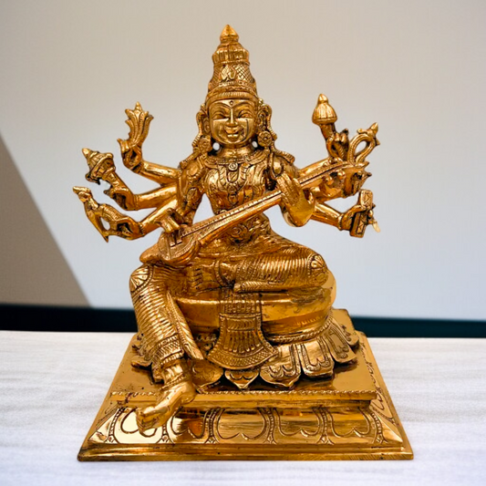 Goddess Raja Matangi seated on Lotus with Playing Veena Panchaloha idol - 9 Inches Nikuressence