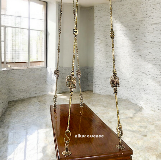 Handcrafted 5ft Rosewood Oonjal Swing with 7ft Brass Chains & 4 Elephant Carvings – Perfect for Balcony & Indoor Use