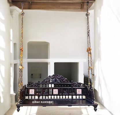 Handcrafted Rosewood Swing (Jhula/Oonjal) – 5feet Traditional Wooden Swing with 7 feet Brass Chains