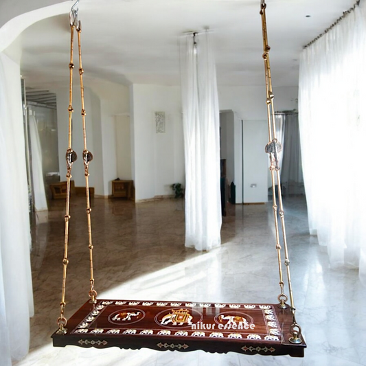 Handcrafted Rosewood Oonjal (Jhula/Swing) – 5ft Traditional Wooden Swing with 7ft Brass Chains. Available in the USA, UK, Australia & worldwide