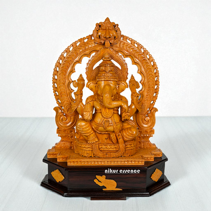 Wooden Handcrafted Lord Ganesha Statue with Rosewood Base | Nikur Essence Nikuressence