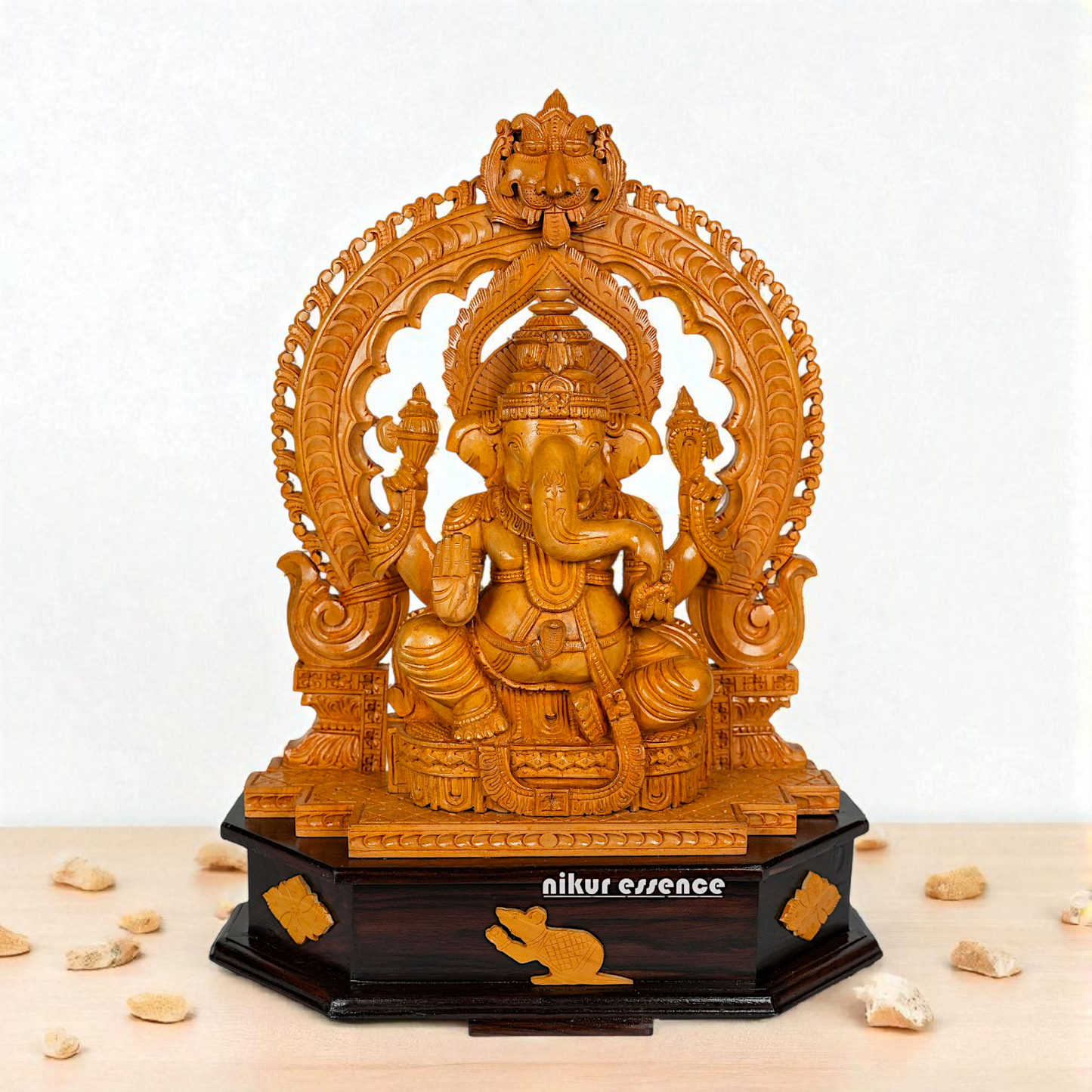 Wooden Handcrafted Lord Ganesha Statue with Rosewood Base | Nikur Essence Nikuressence