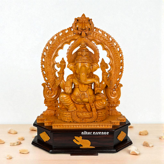 Wooden Handcrafted Lord Ganesha Statue with Rosewood Base | Nikur Essence Nikuressence