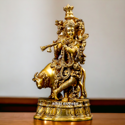 Lord Krishna Gopal standing with cow Brass idol - 23 inches