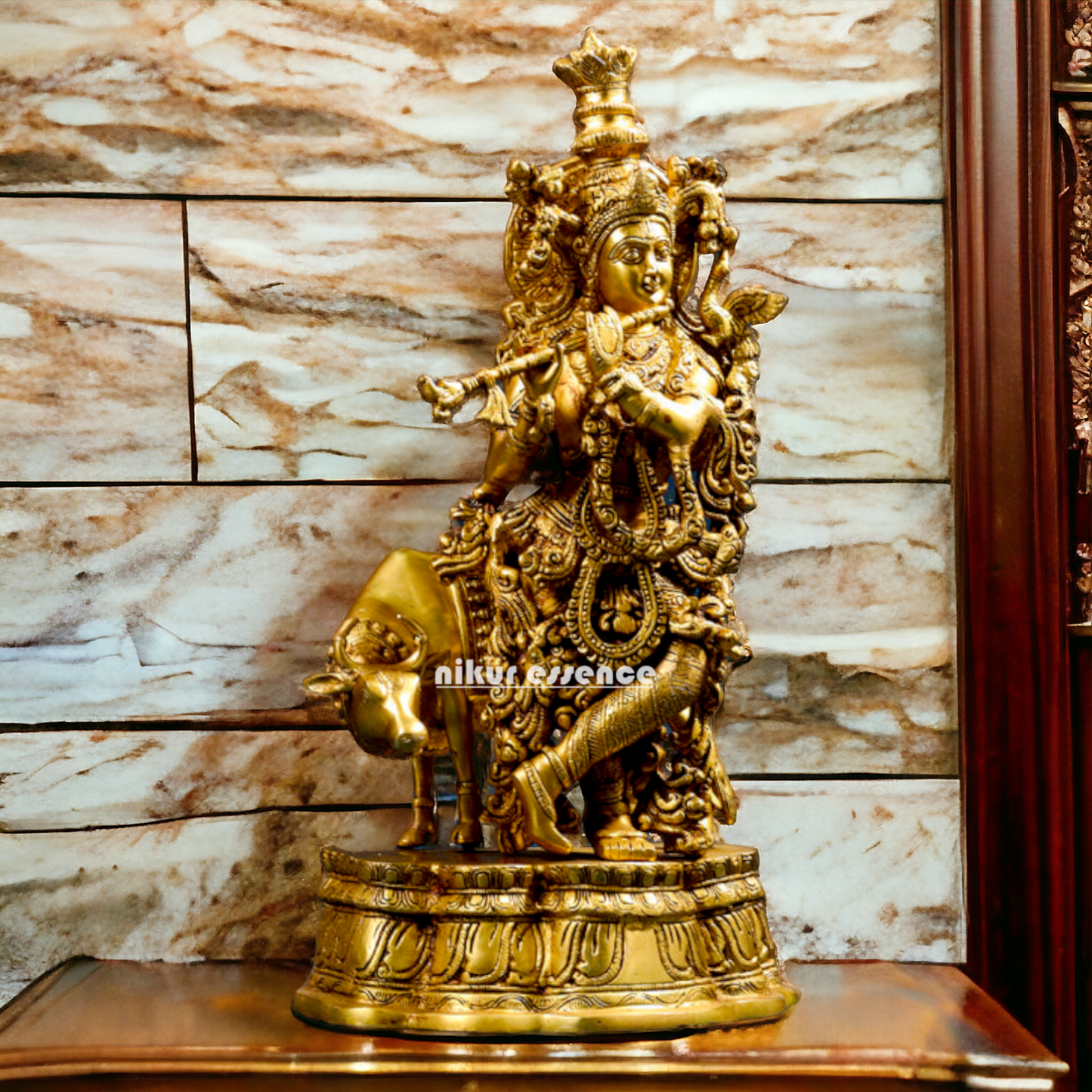 Lord Krishna Gopal standing with cow Brass idol - 23 inches