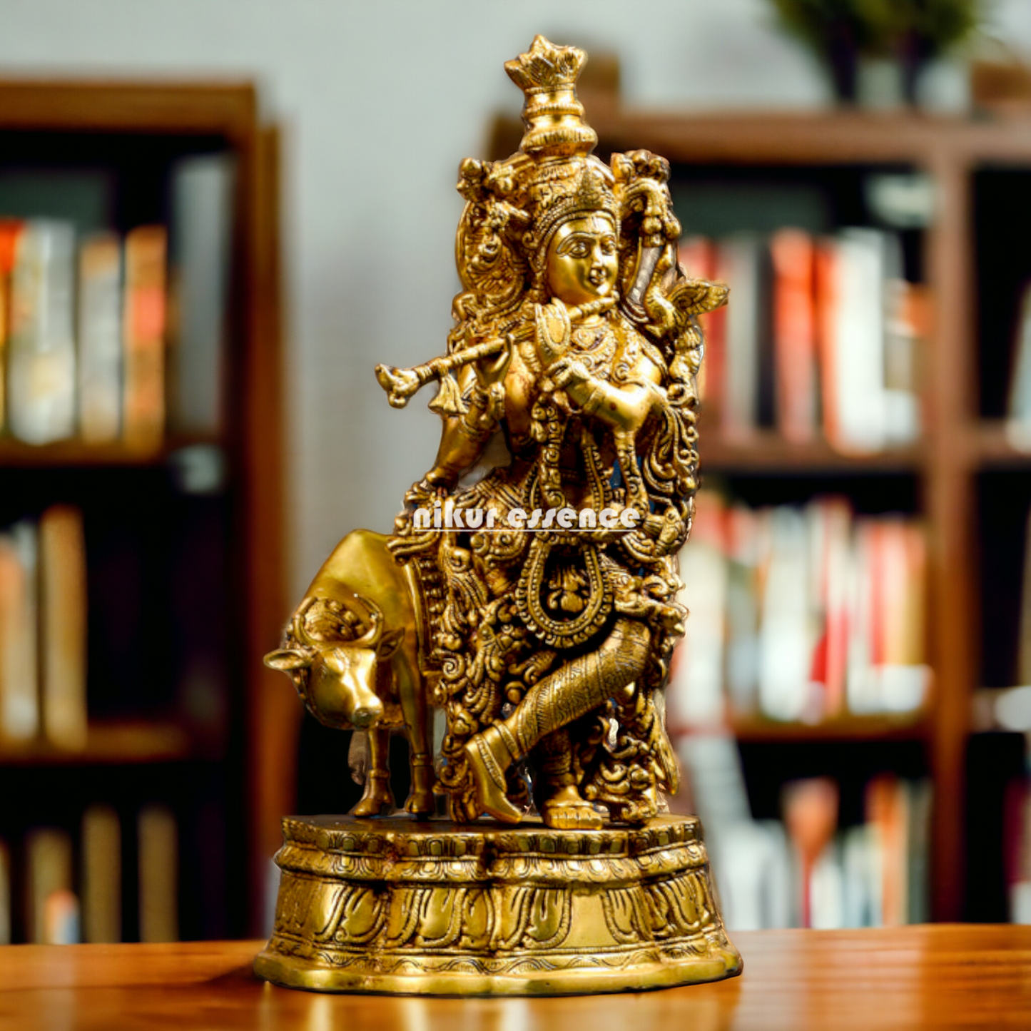 Lord Krishna Gopal standing with cow Brass idol - 23 inches