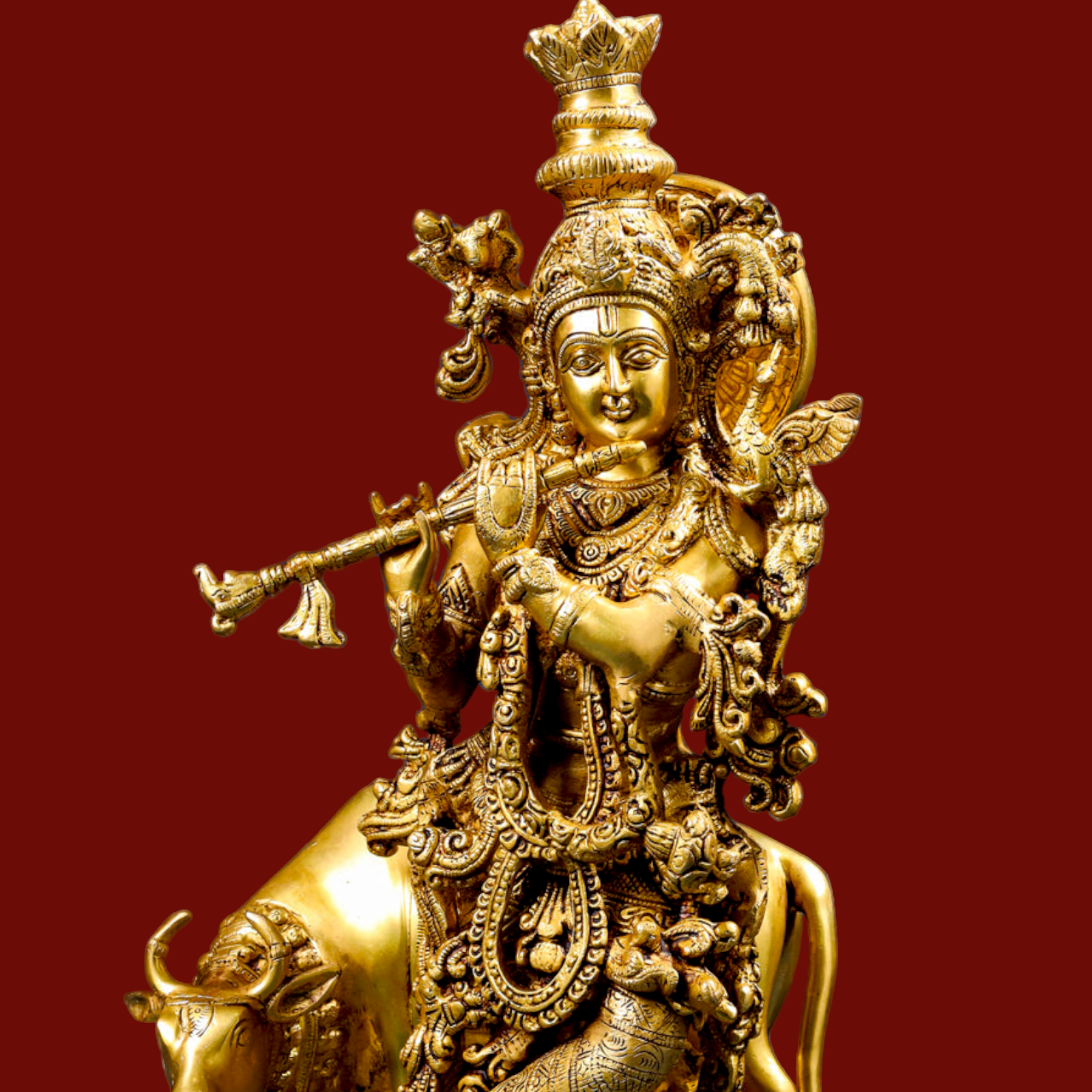 Lord Krishna Gopal standing with cow Brass idol - 23 inches