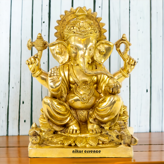 Solid Brass Vinayaka Ganesha Sitting idol - 14.5 Inch