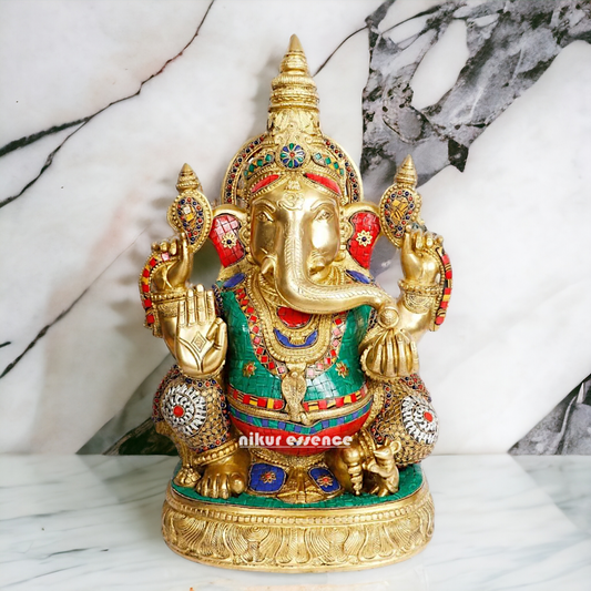 Big Ganesha brass with Stone Work idol - 20 inches