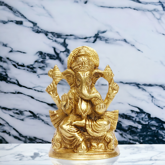 Solid Brass Ganesh Ganpati God statue - 5 Inch