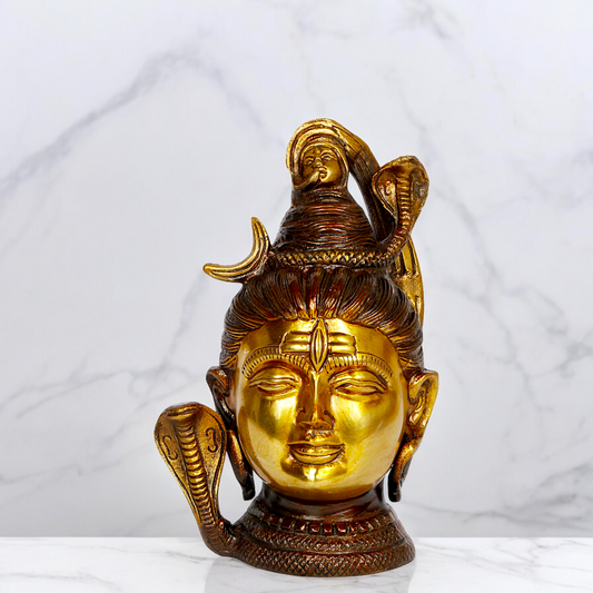 Brass Shiva Face Head statue - 6.5 inches