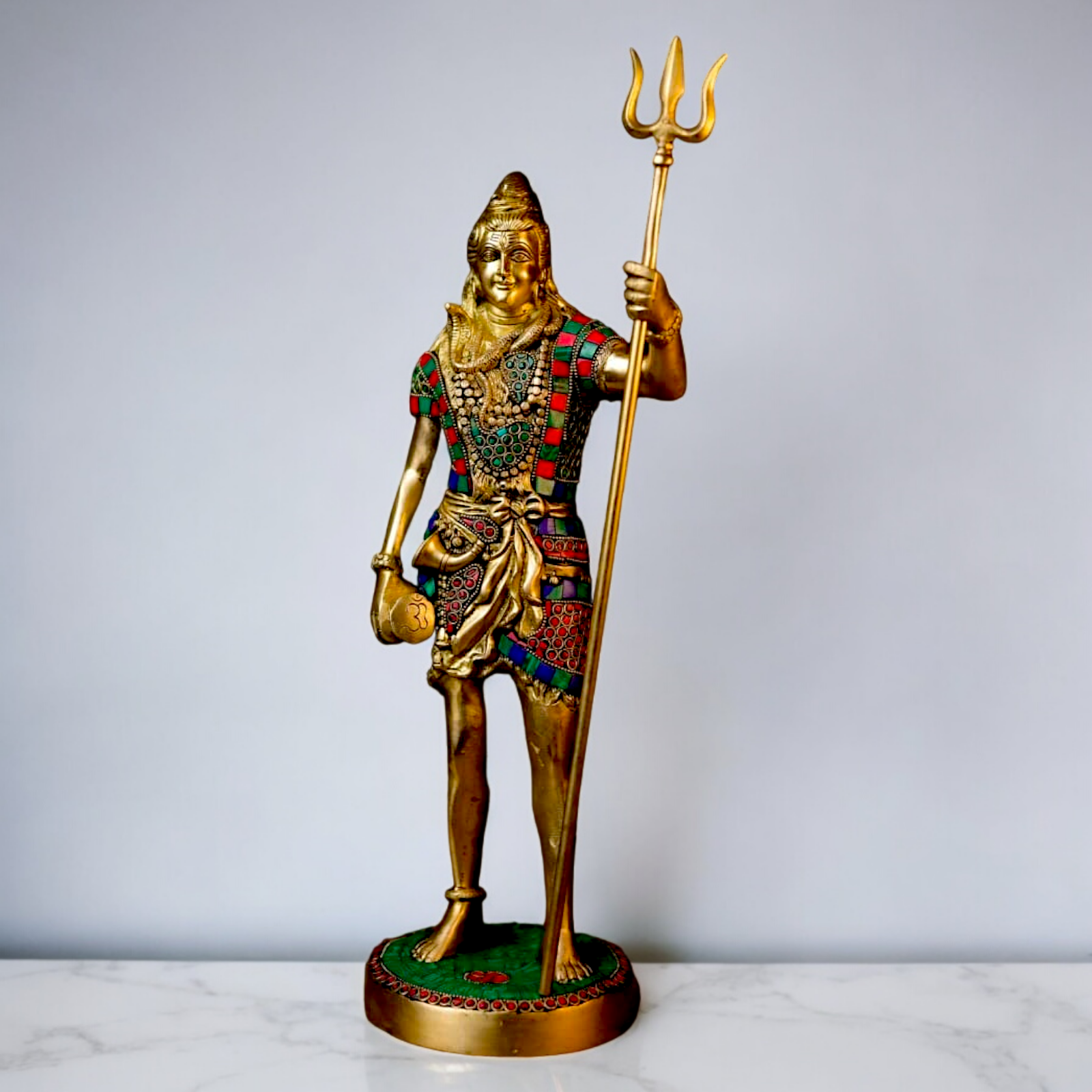 Large Shiva Mahadev ji standing brass with Stone Work statue - 19.5 inches