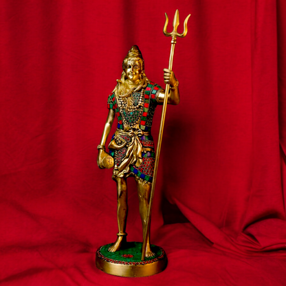 Large Shiva Mahadev ji standing brass with Stone Work statue - 19.5 inches