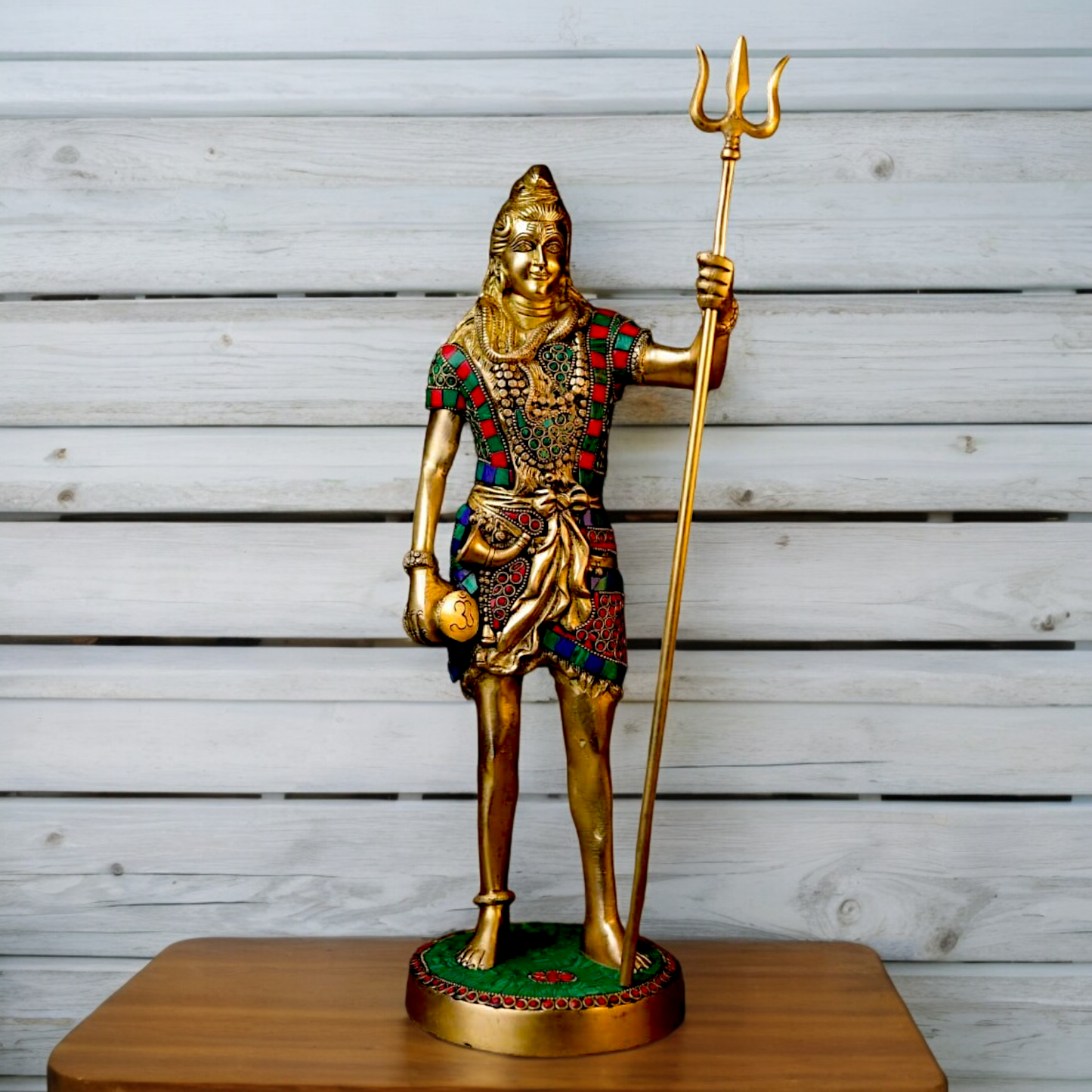 Large Shiva Mahadev ji standing brass with Stone Work statue - 19.5 inches