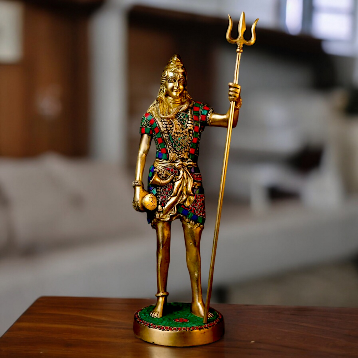 Large Shiva Mahadev ji standing brass with Stone Work statue - 19.5 inches