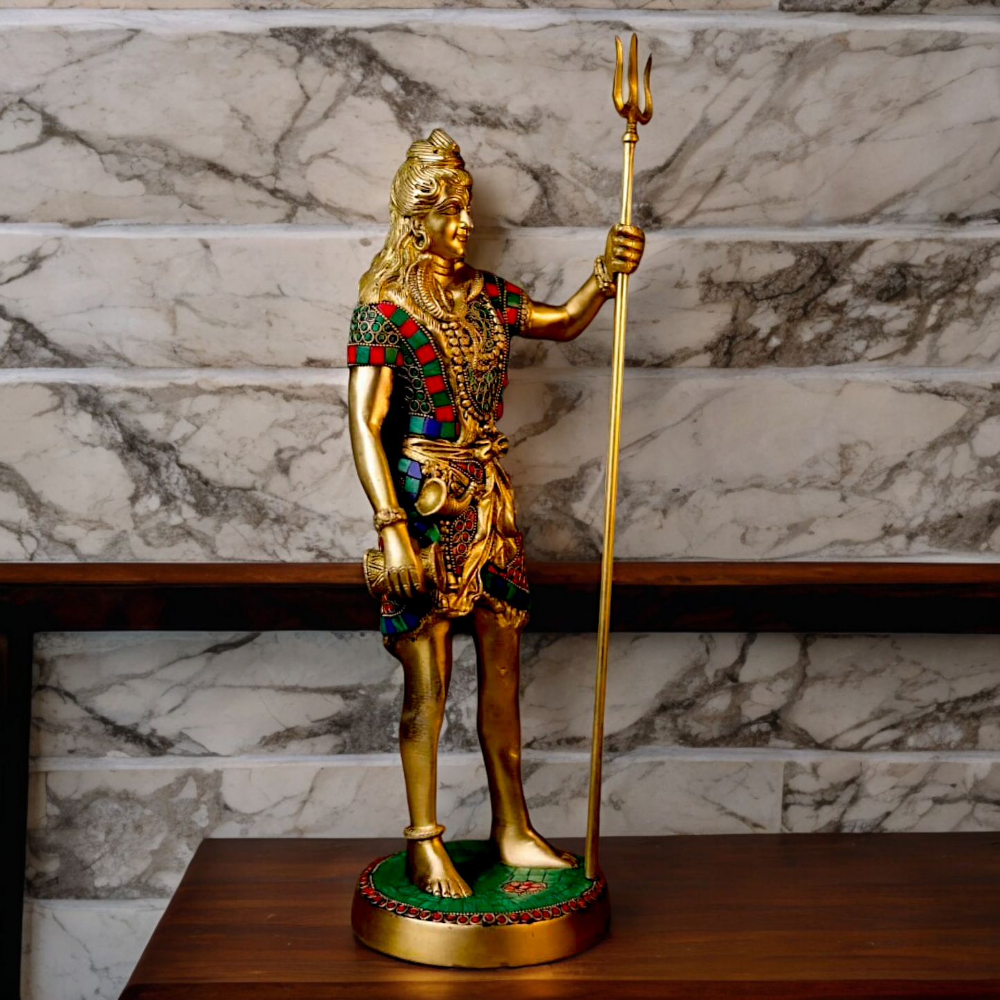 Large Shiva Mahadev ji standing brass with Stone Work statue - 19.5 inches