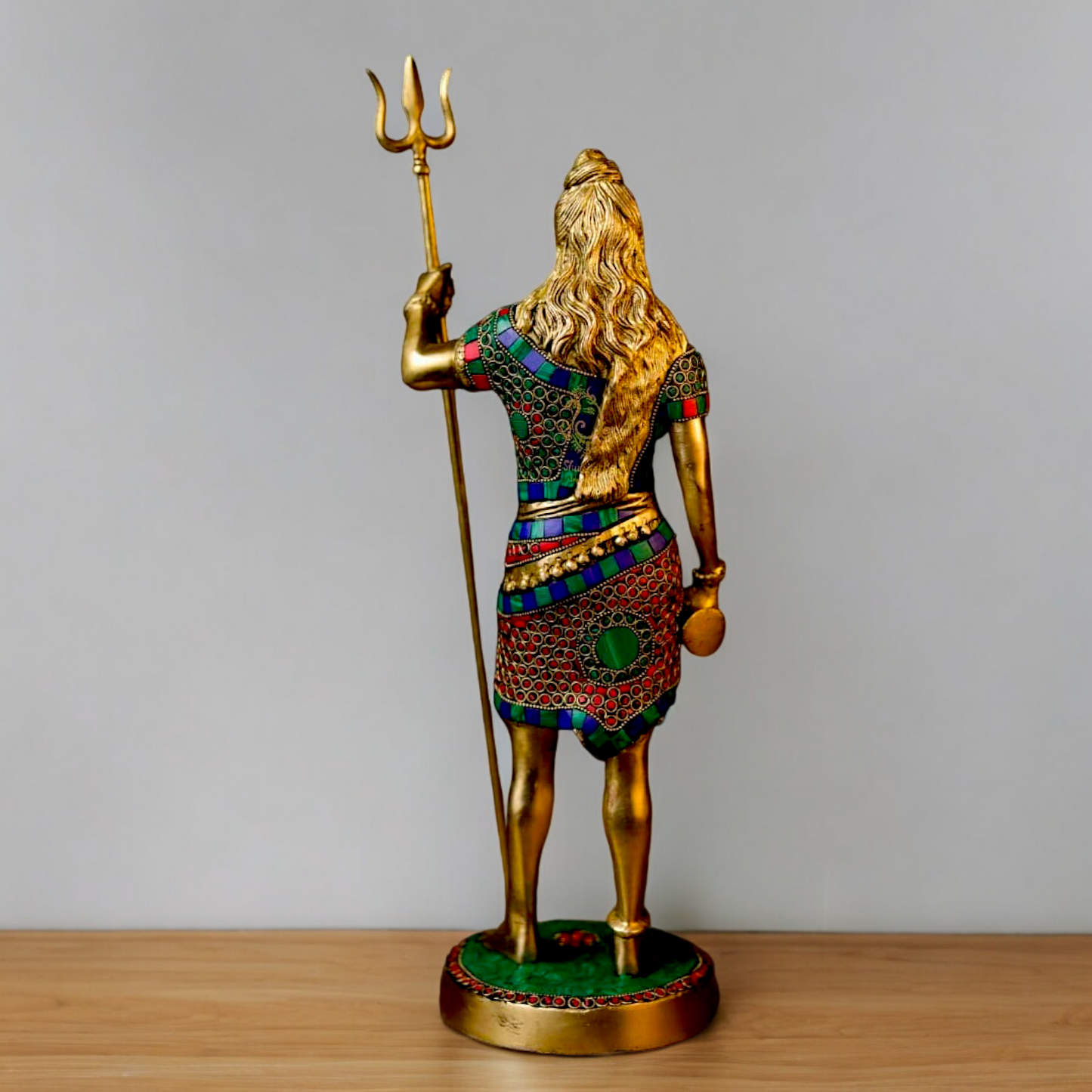 Large Shiva Mahadev ji standing brass with Stone Work statue - 19.5 inches