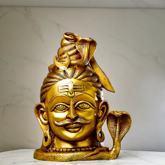 Lord Shiva Face Head Mahakaal Solid Brass idol - 10 inches