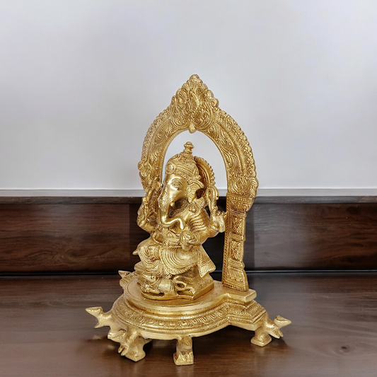Large Ganesha Ganpati Sitting with Blessing Solid brass idol - 11 inches Nikuressence