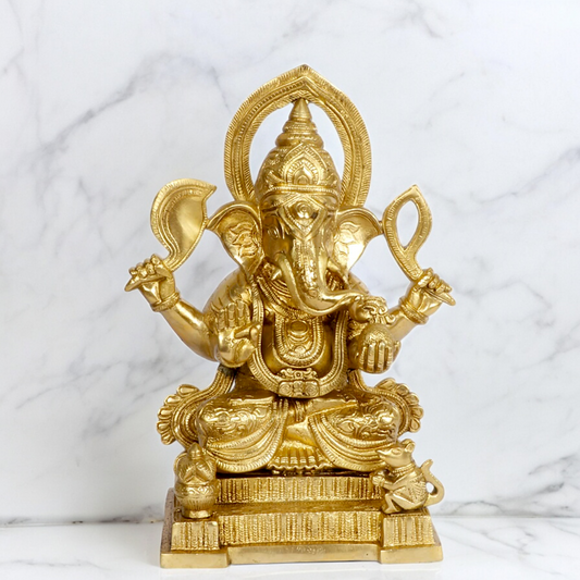 Solid Brass Ganesh Ganpati with Blessing idol - 10 inches