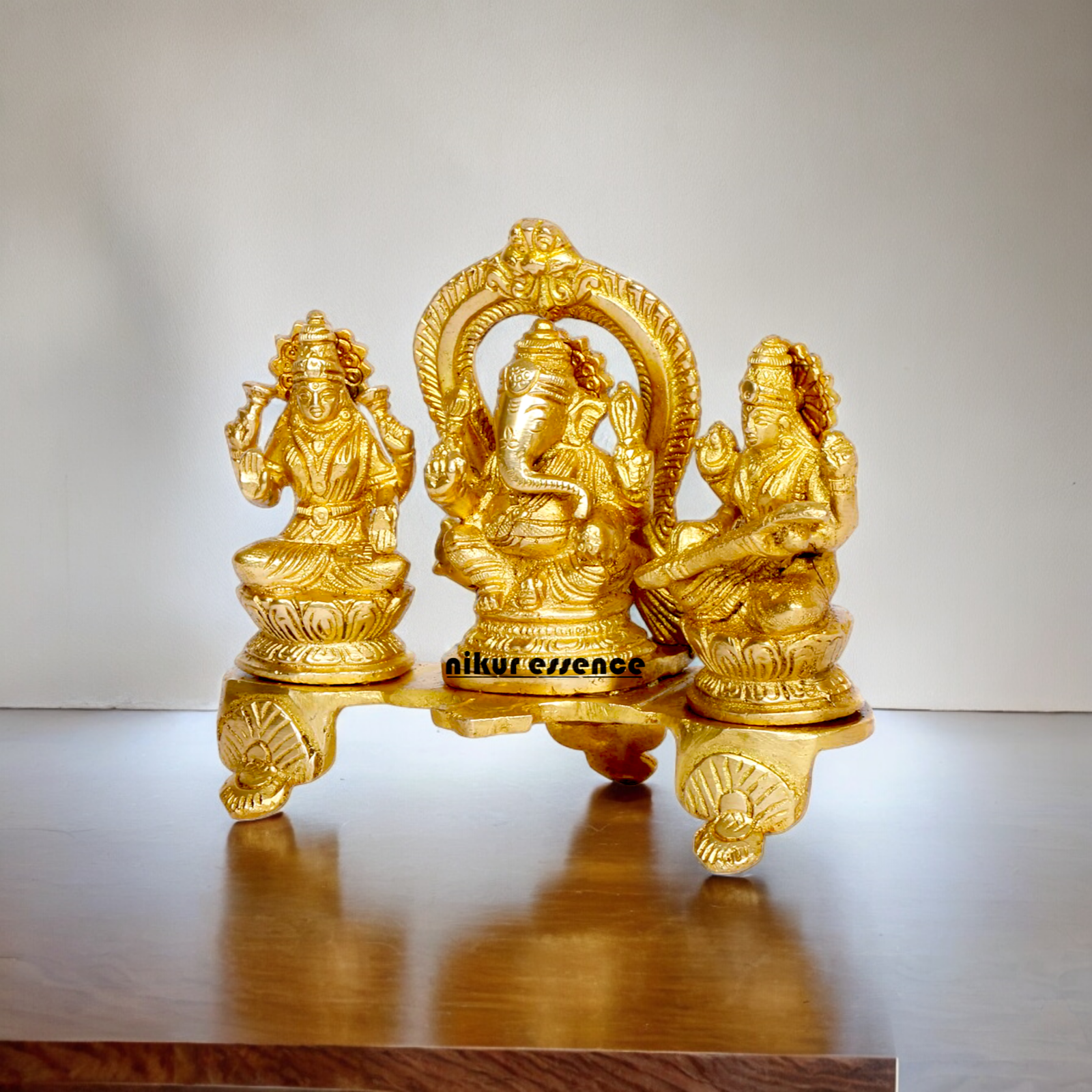 Goddess Lakshmi Ganesh Saraswati Sitting Solid brass idol - 6.5 inches