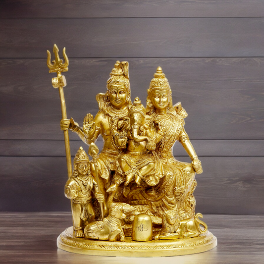 Solid Brass Shiva Parivar shiv family idol - 9 inches