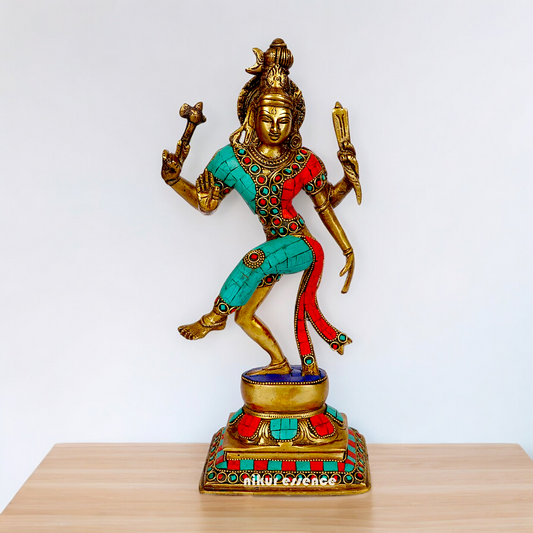 Large Ardhanarishvara Ardhnarishwar Brass with Stone work idol - 12 inches