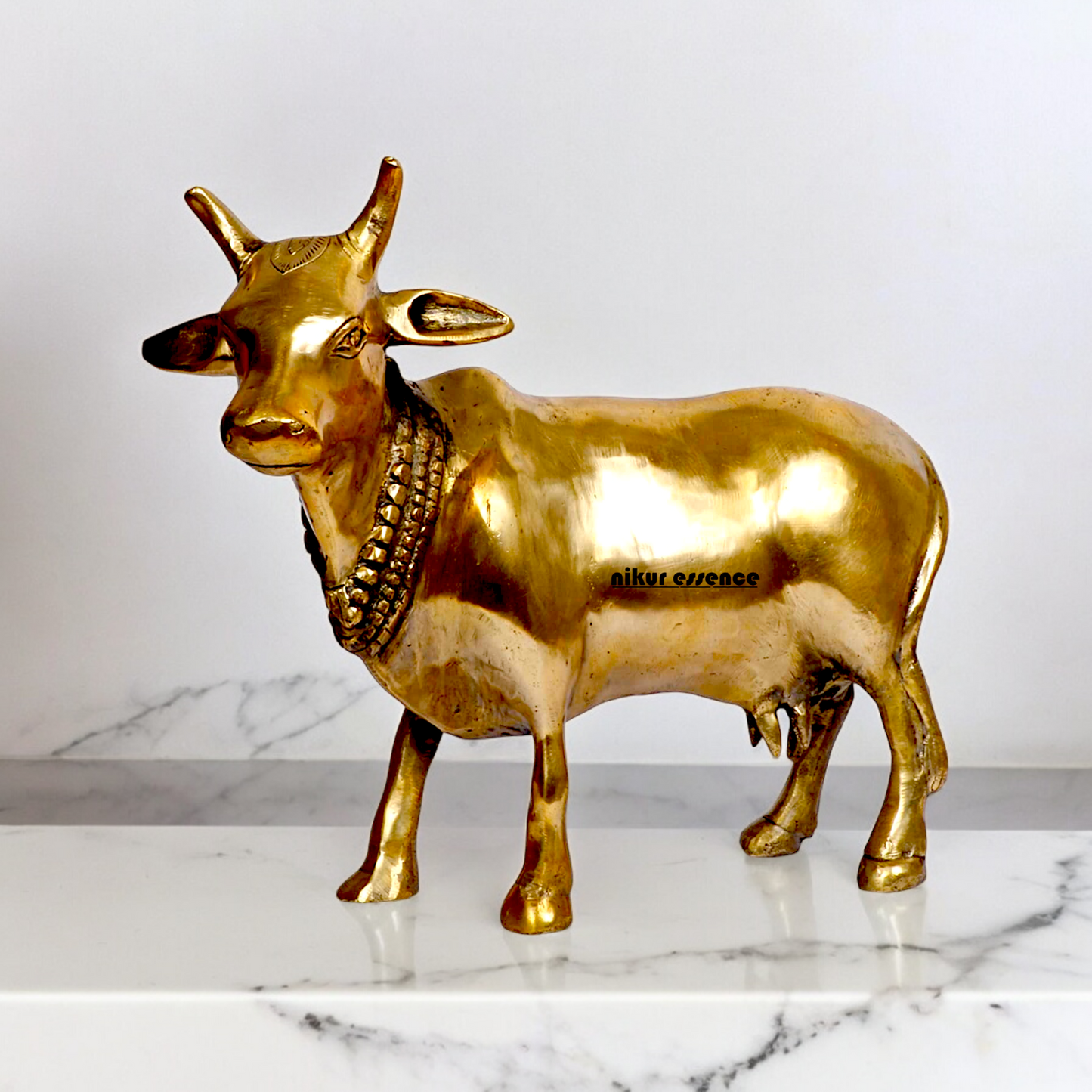 Solid Brass Nandi cow idol - 11.5 inches