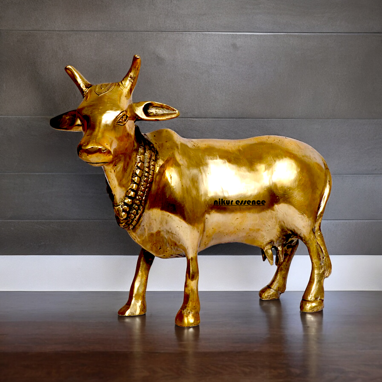 Solid Brass Nandi cow idol - 11.5 inches