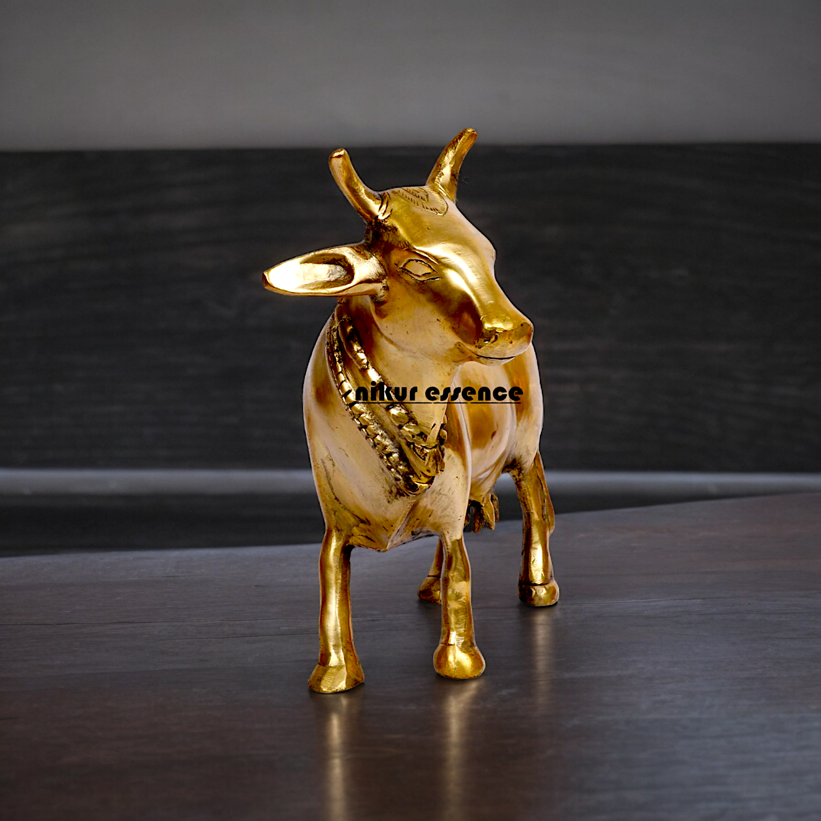 Solid Brass Nandi cow idol - 11.5 inches