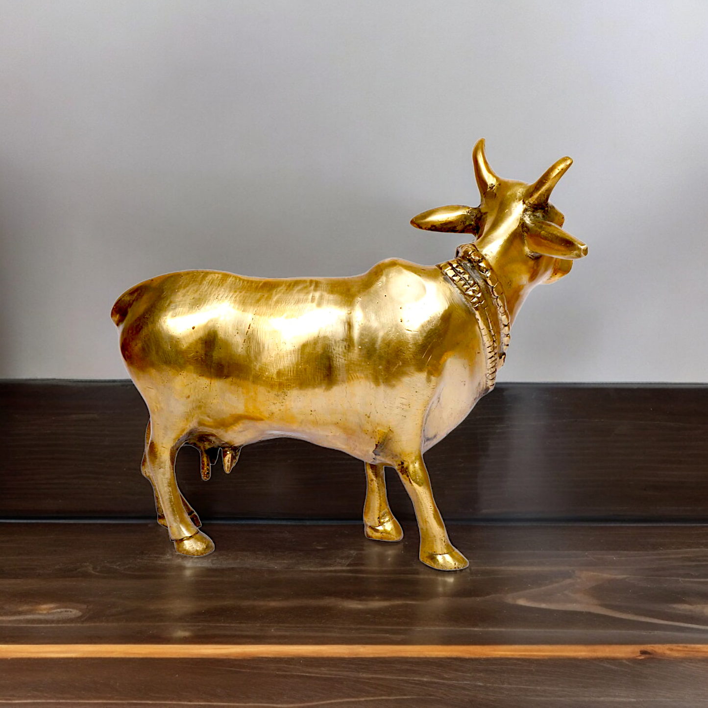 Solid Brass Nandi cow idol - 11.5 inches