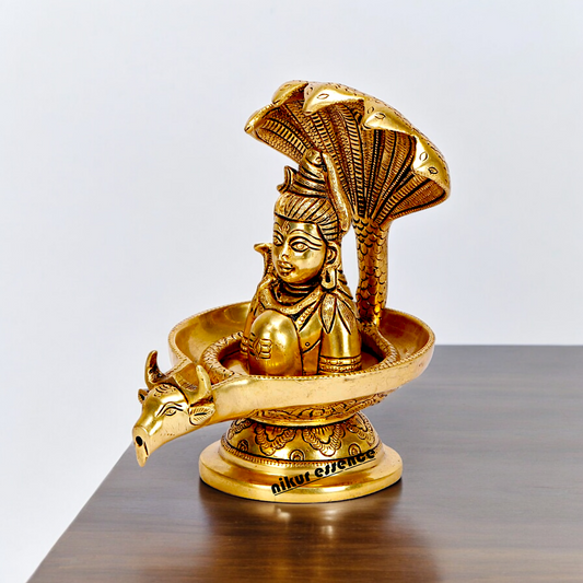 Buy Shivling Shiva with Sheshnag and Nandi Solid Brass idol - 7.25 inches