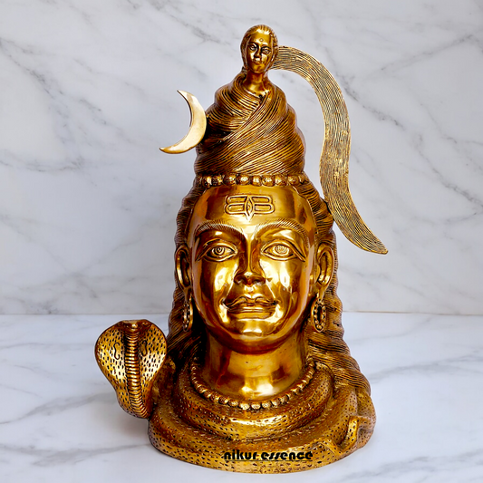 Big Shiva Face Head Solid brass idol - 21 inches