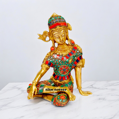 Lord Indra Dev Brass with Stone Work Idol - 9.5 inches