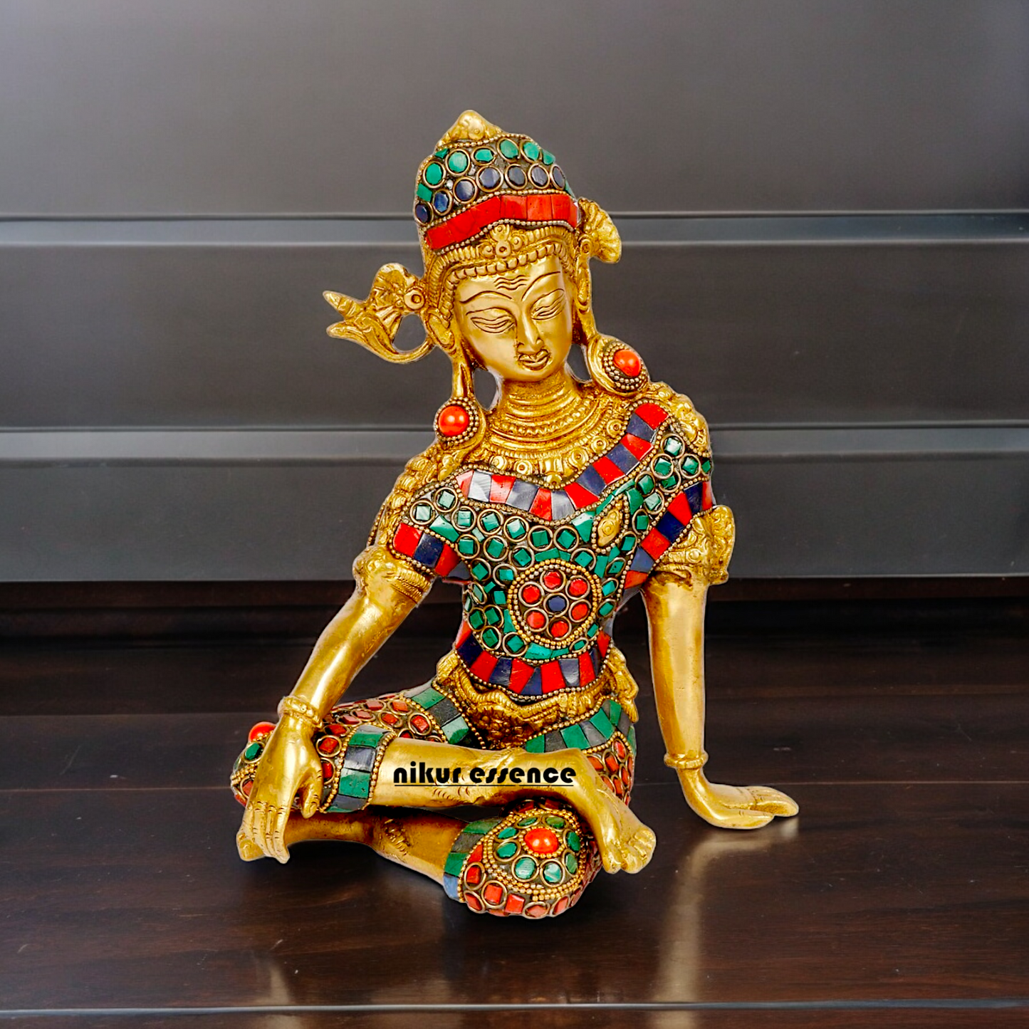 Lord Indra Dev Brass with Stone Work Idol - 9.5 inches