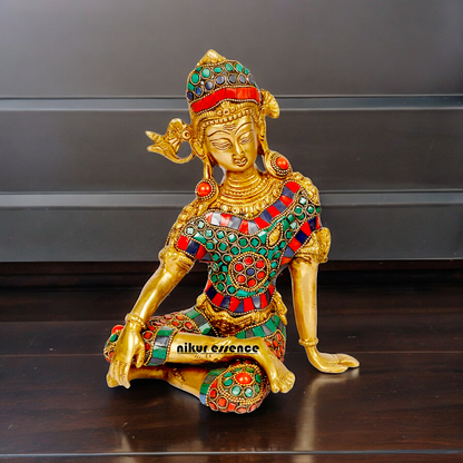 Lord Indra Dev Brass with Stone Work Idol - 9.5 inches