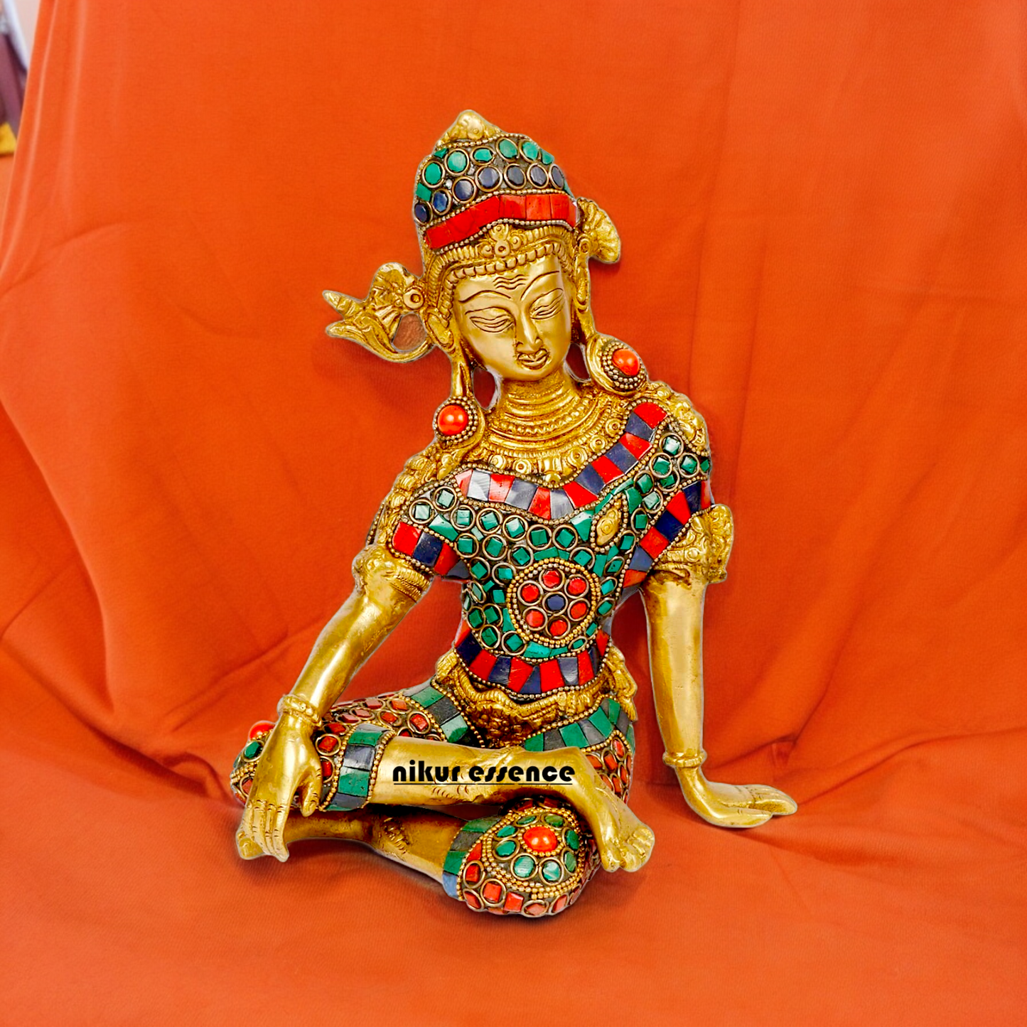 Lord Indra Dev Brass with Stone Work Idol - 9.5 inches