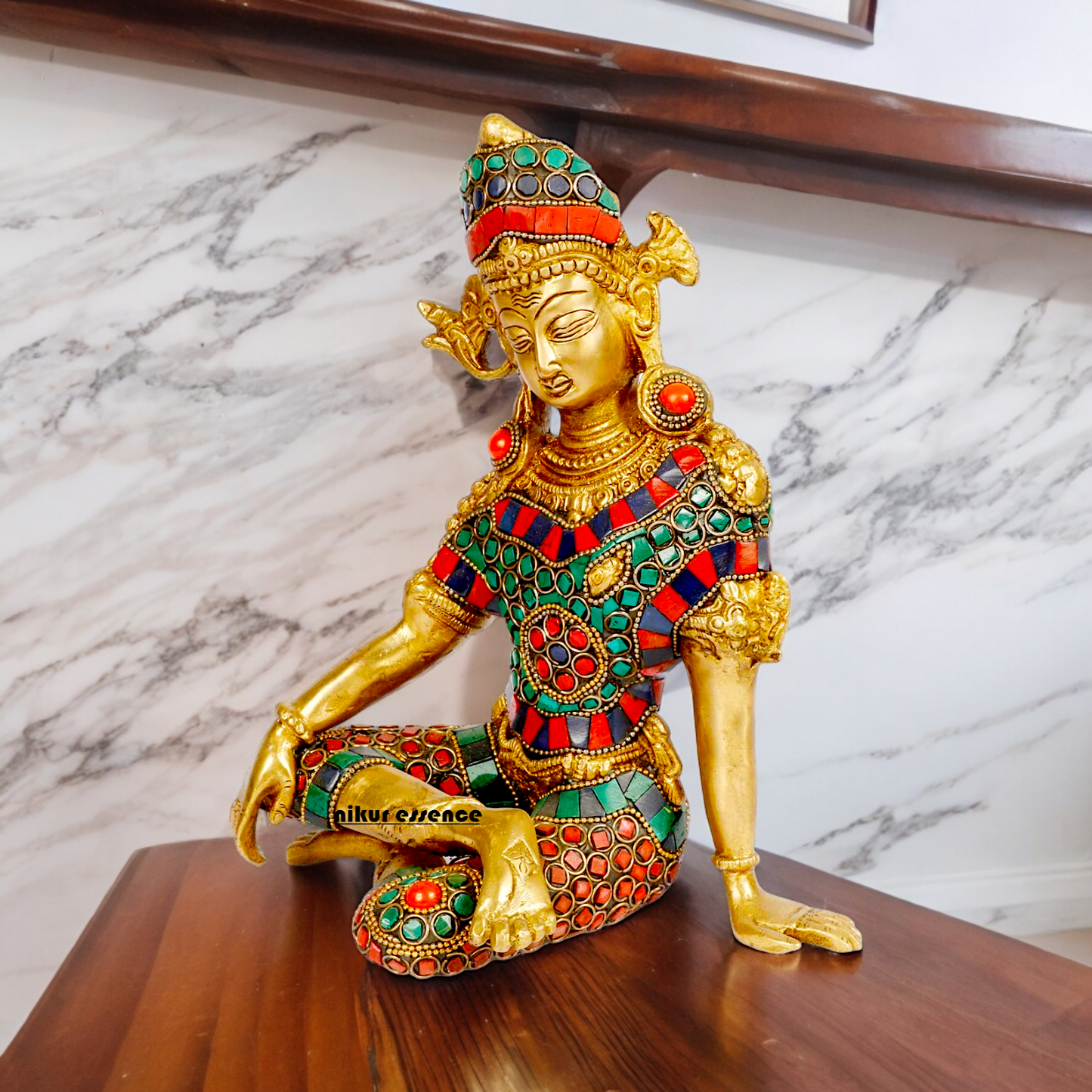 Lord Indra Dev Brass with Stone Work Idol - 9.5 inches