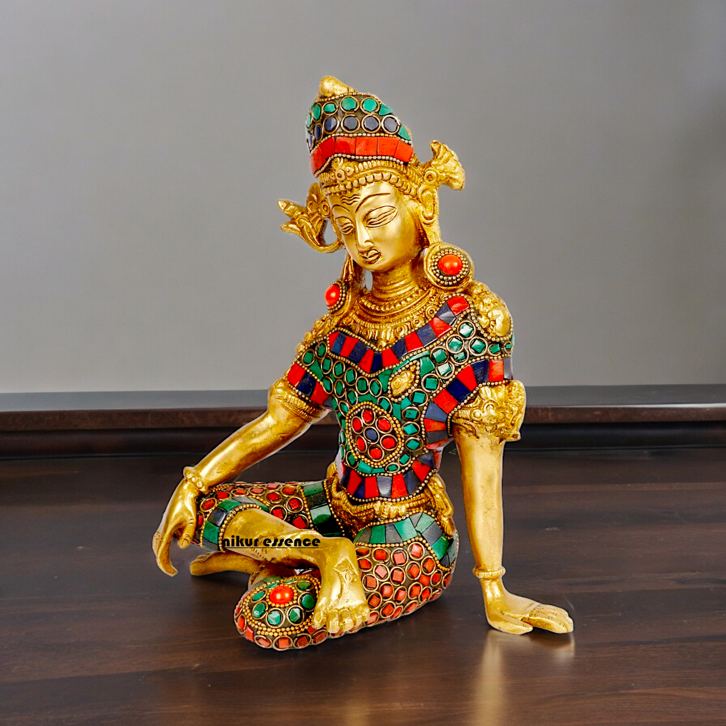 Lord Indra Dev Brass with Stone Work Idol - 9.5 inches