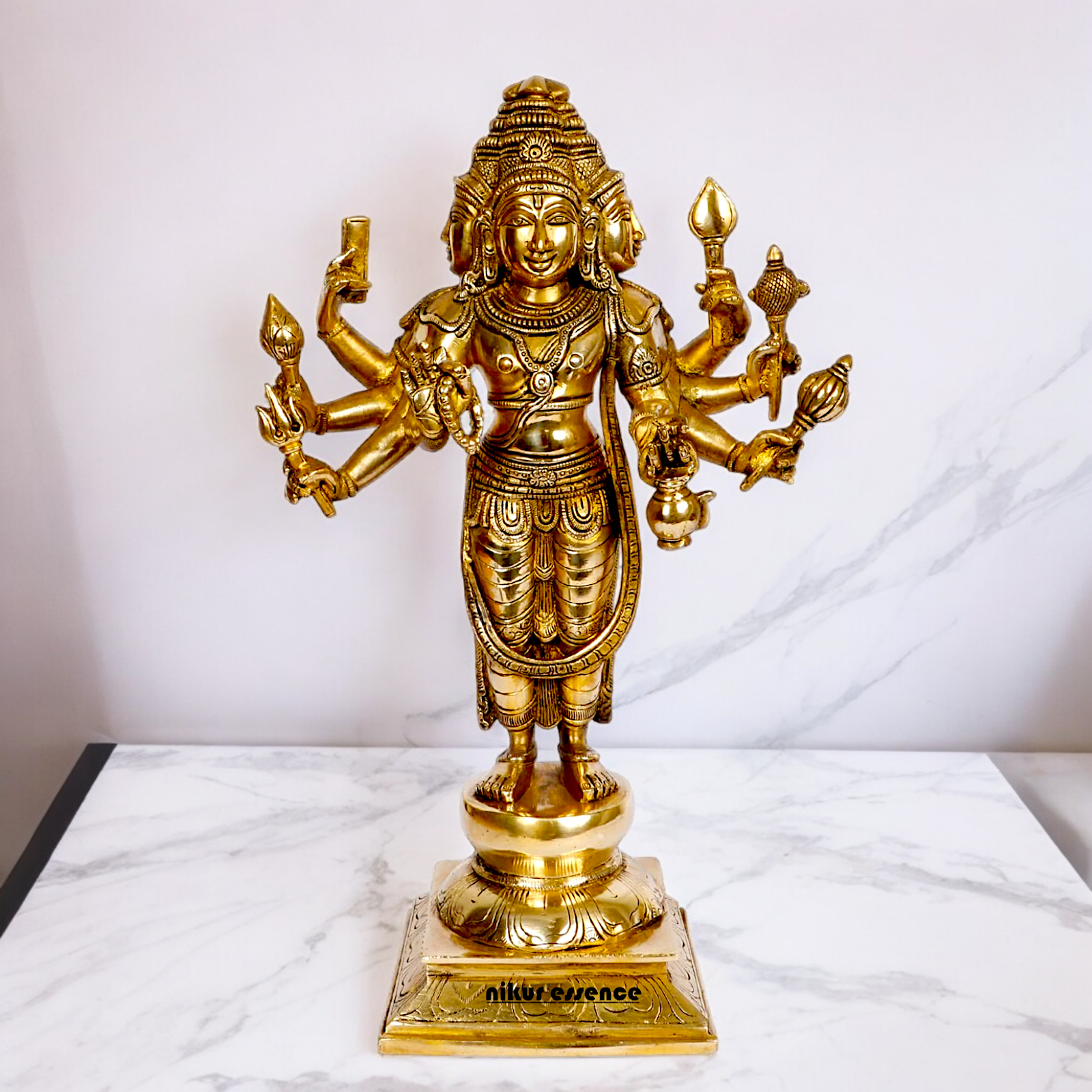 Lord Trimurti Brahma with four Face head Solid Brass idol - 15 inches