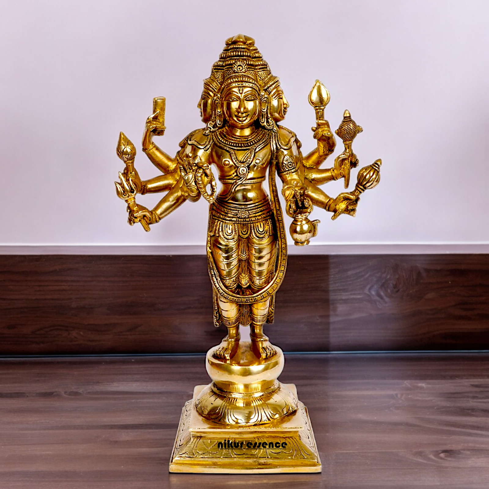 Lord Trimurti Brahma with four Face head Solid Brass idol - 15 inches