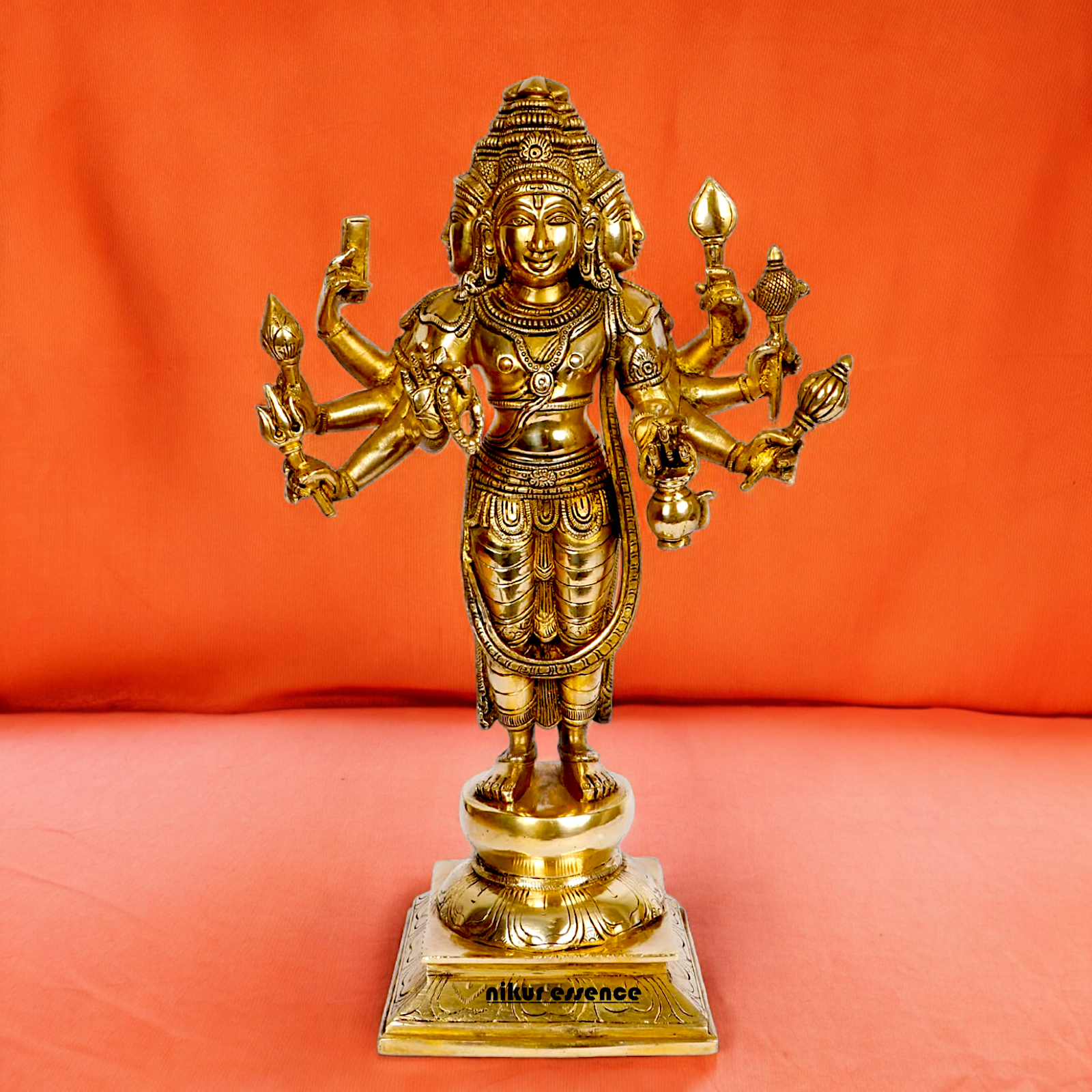 Lord Trimurti Brahma with four Face head Solid Brass idol - 15 inches