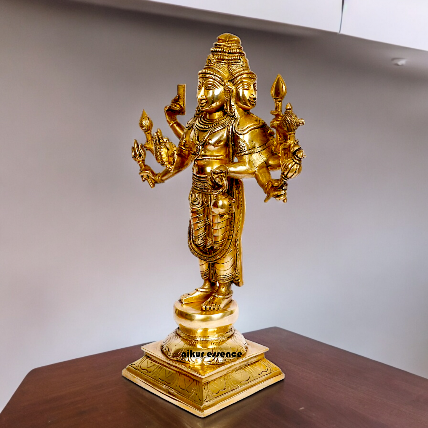 Lord Trimurti Brahma with four Face head Solid Brass idol - 15 inches