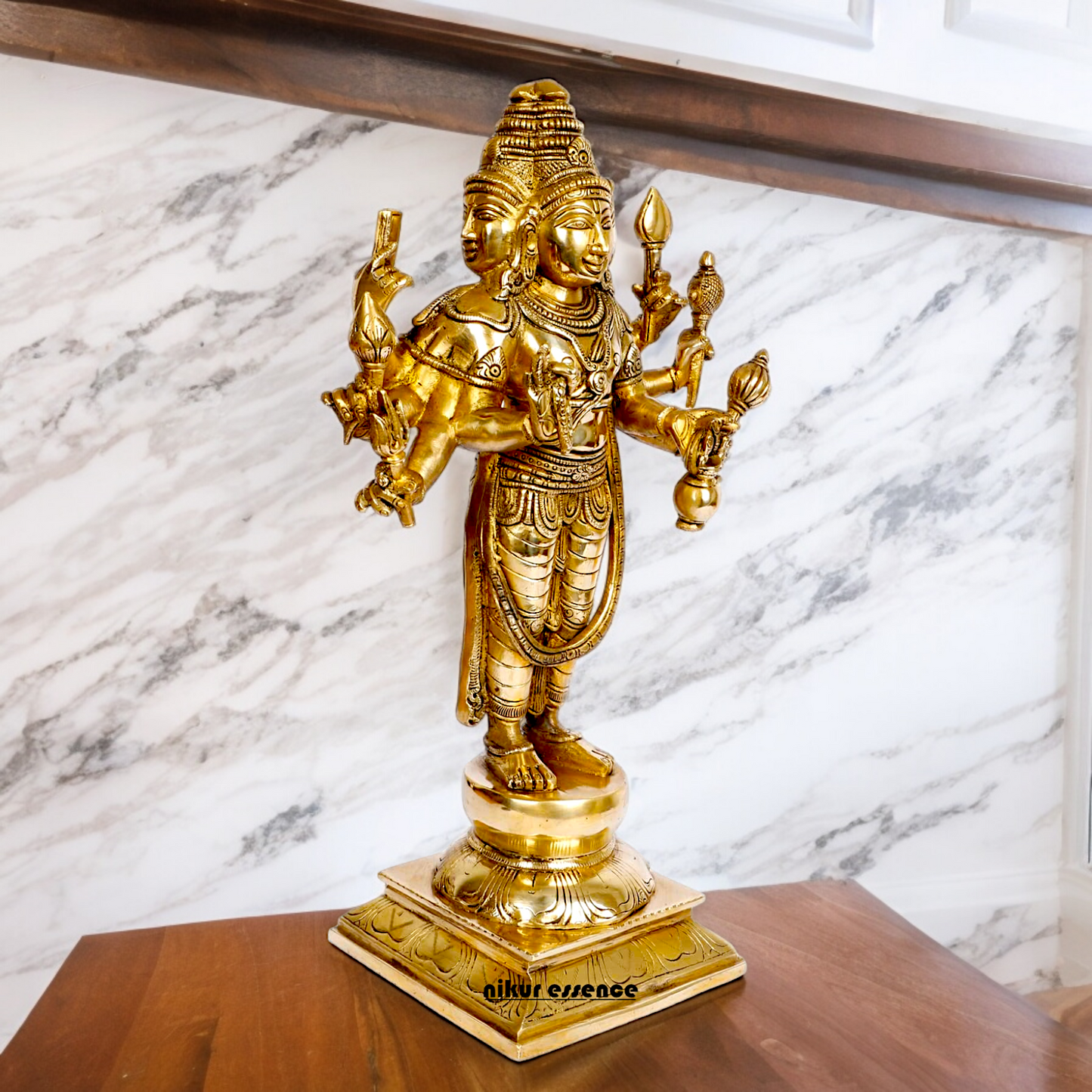 Lord Trimurti Brahma with four Face head Solid Brass idol - 15 inches