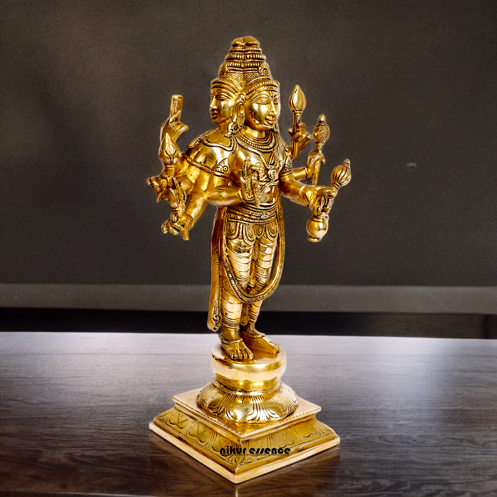 Lord Trimurti Brahma with four Face head Solid Brass idol - 15 inches