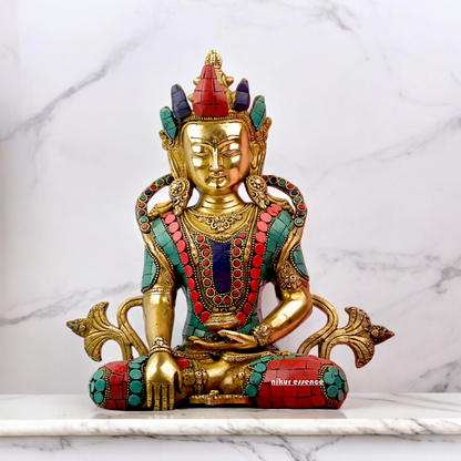 Large Tibetan Buddhist Tara Brass with stone work idol - 10 inches