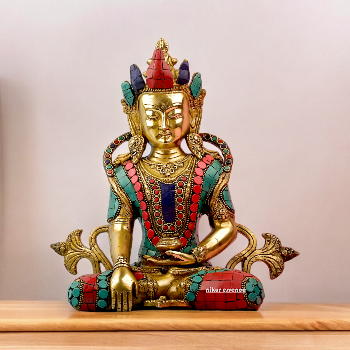 Large Tibetan Buddhist Tara Brass with stone work idol - 10 inches