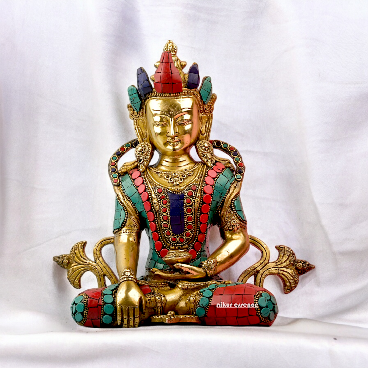 Large Tibetan Buddhist Tara Brass with stone work idol - 10 inches