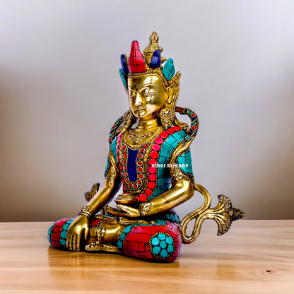 Large Tibetan Buddhist Tara Brass with stone work idol - 10 inches