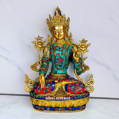 Goddess Tibetan Buddhist Tara Brass with Stone Work idol - 12 inch